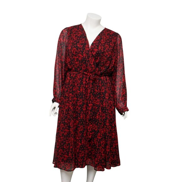 Torrid Midi Chiffon Dress 4X Surplice V-Neck Balloon Sleeve Black Crinkle Flowy - Picture 1 of 8